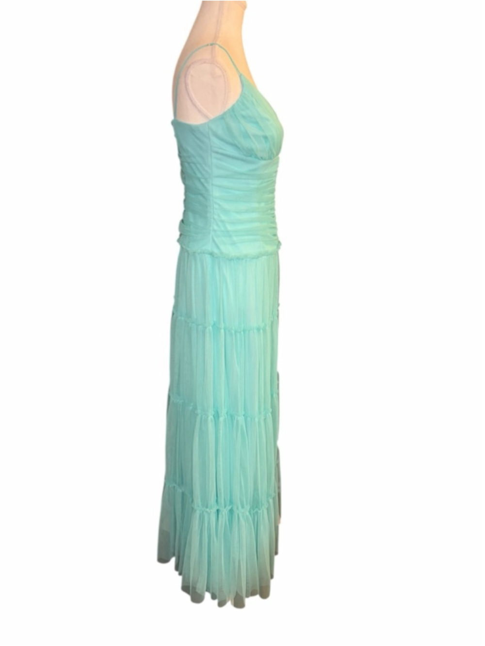 Jessica McClintock x Gunne Sax Aqua Tiered Tulle Maxi Dress Balletcore Fairycore - Picture 4 of 7